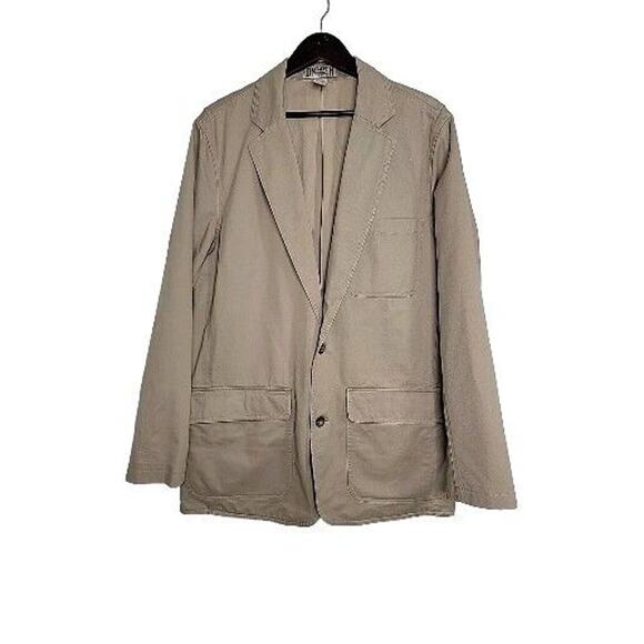 DULUTH TRADING CO Fire Hose Presentation Khaki Elbow Patch Blazer Size L Tall - Picture 1 of 11